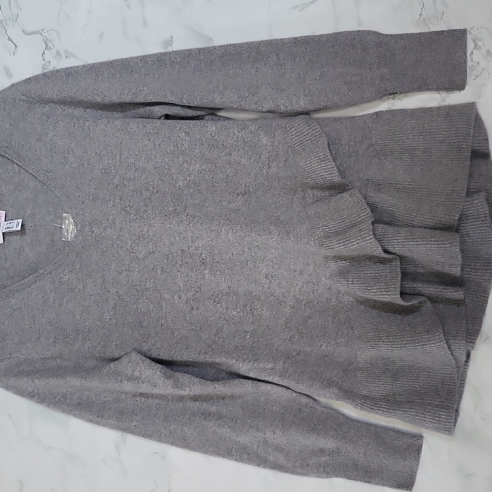 New Isaac Mizrahi Live 2-Ply 100% Cashmere Ruffle Peplum Sweater - Picture 3 of 8